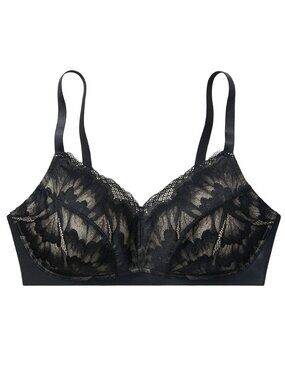 New True & Co Women's Soft Lace Bralette, Black, Size 32B